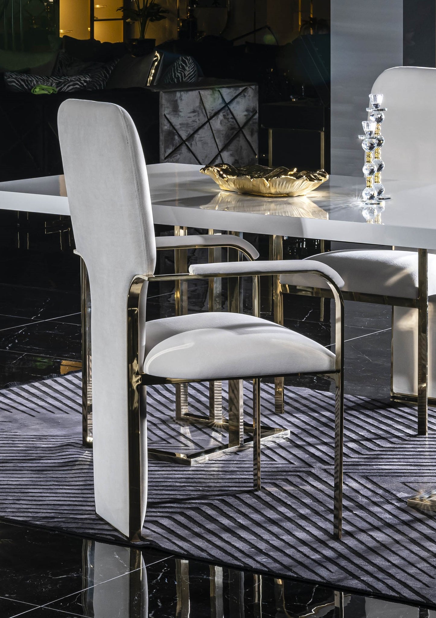 Asel Luxury Modern Dining Set - Elegant Table and Plush Chairs