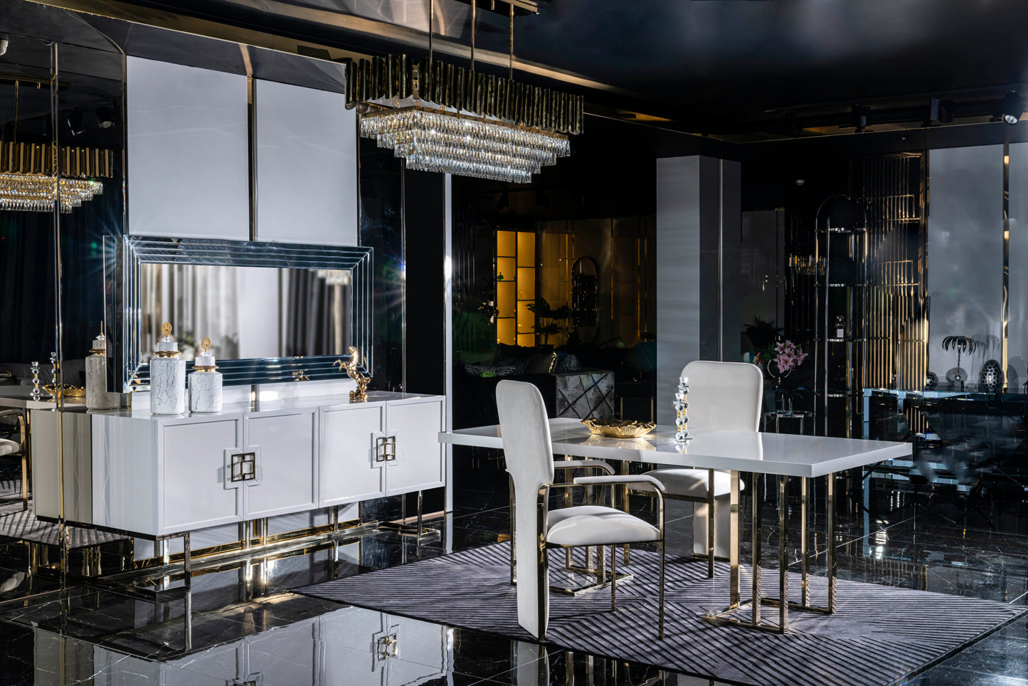 Asel Luxury Modern Dining Set - Elegant Table and Plush Chairs