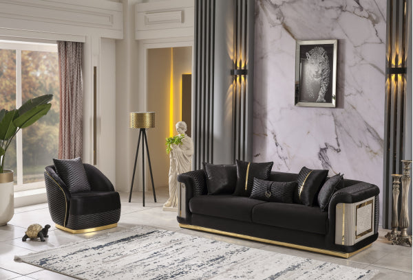 Elegance Stationary Livingroom Set Black