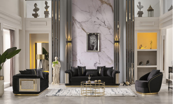 Elegance Stationary Livingroom Set Black