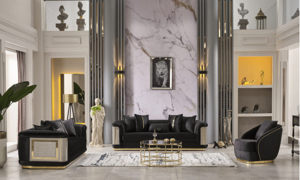 Elegance Stationary Livingroom Set Black