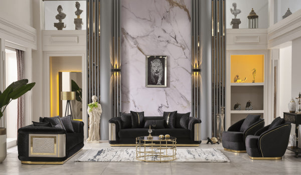 Elegance Stationary Livingroom Set Black