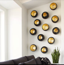 Load image into Gallery viewer, Broken Egg Wall Art Black and Gold Leaf, Set of 4
