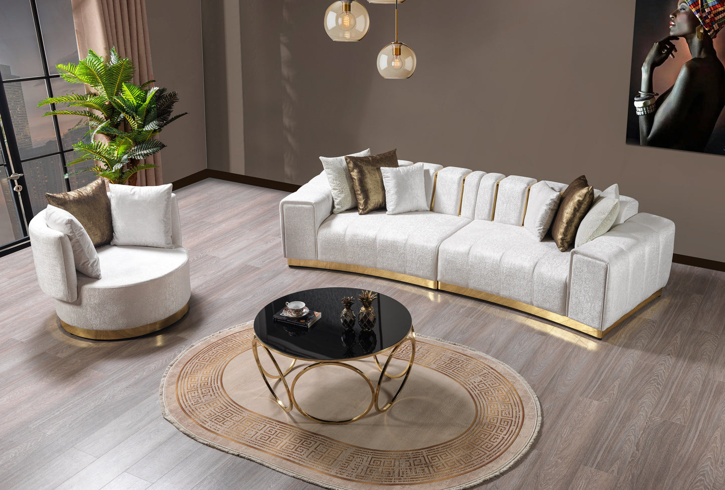 Michelle Ivory Velvet Curved 118" Sectional [ETA: 12/15]