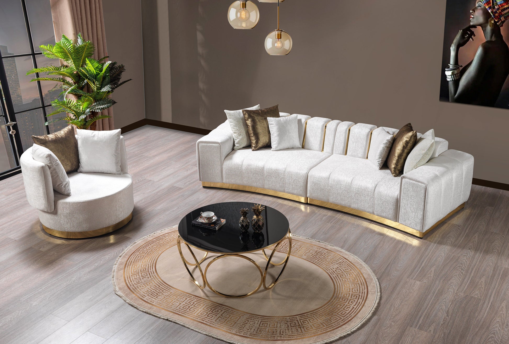 Michelle Ivory Velvet Curved 118" Sectional [ETA: 12/15]