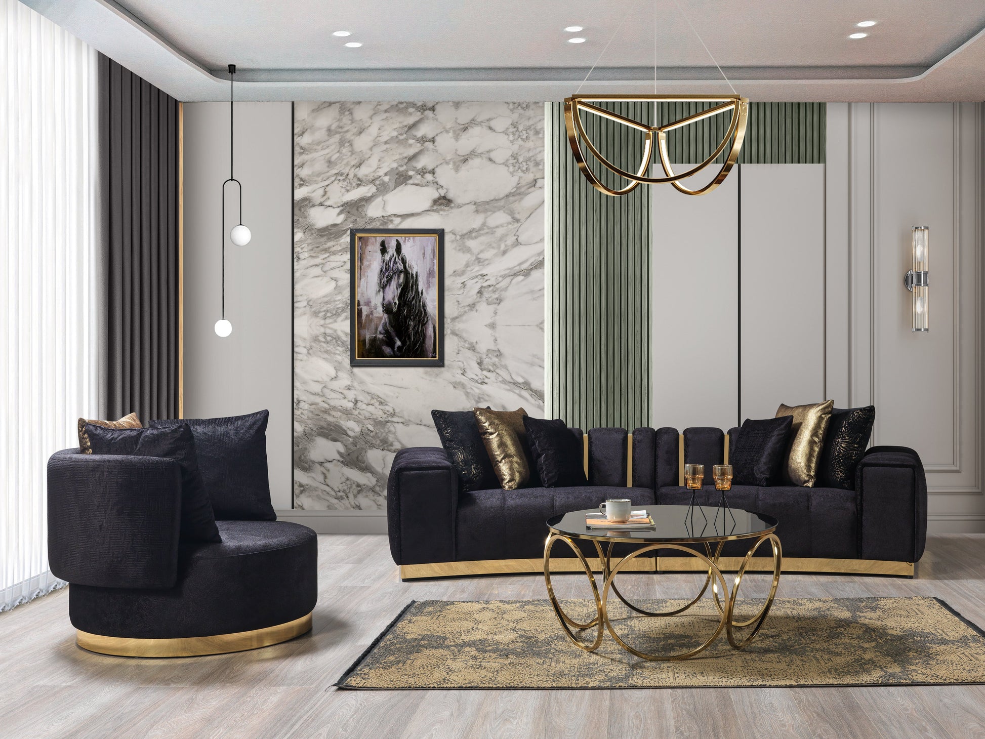 Michelle Black Velvet Curved 118" Sectional [ETA: 12/15]