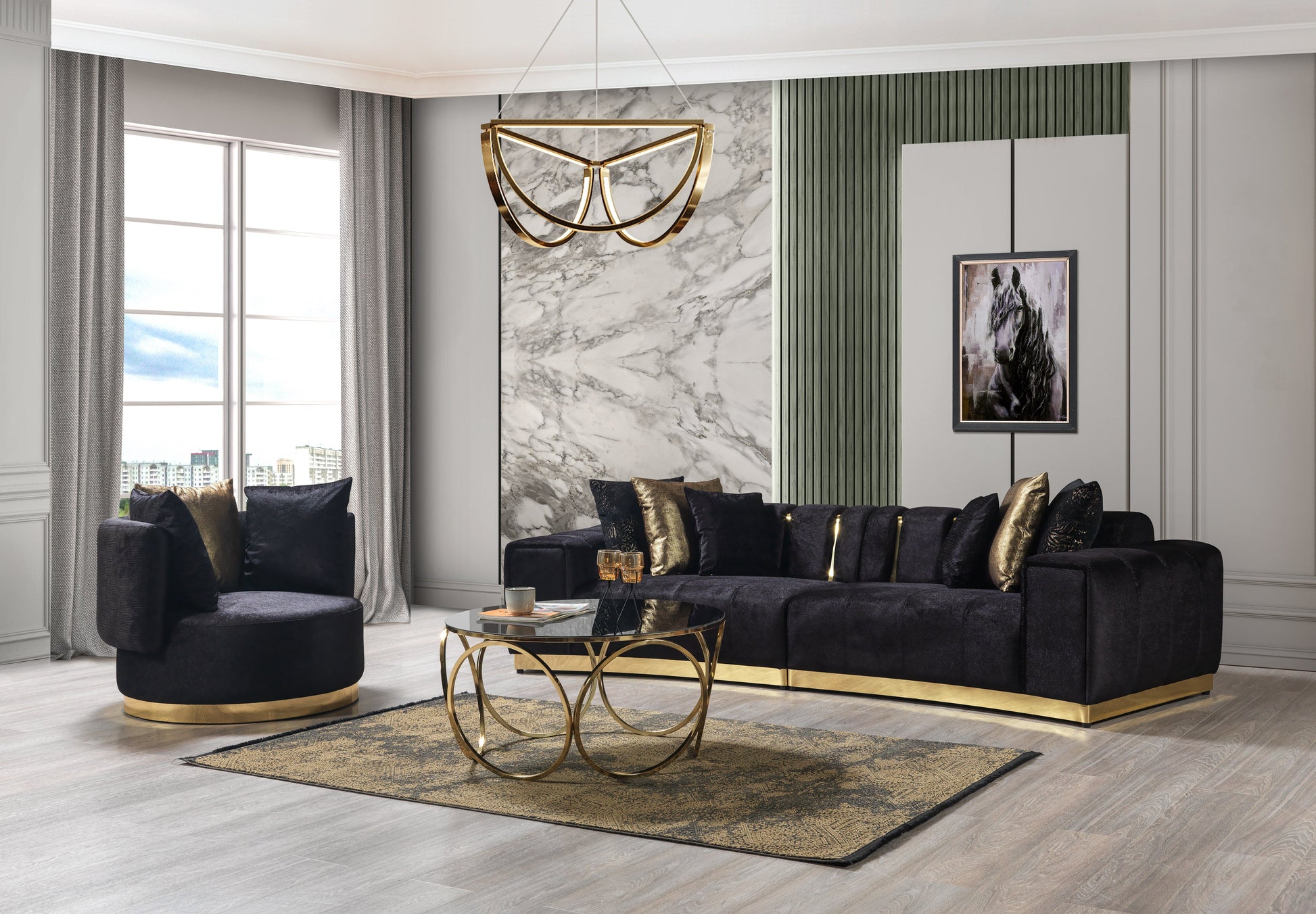 Michelle Black Velvet Curved 118" Sectional [ETA: 12/15]