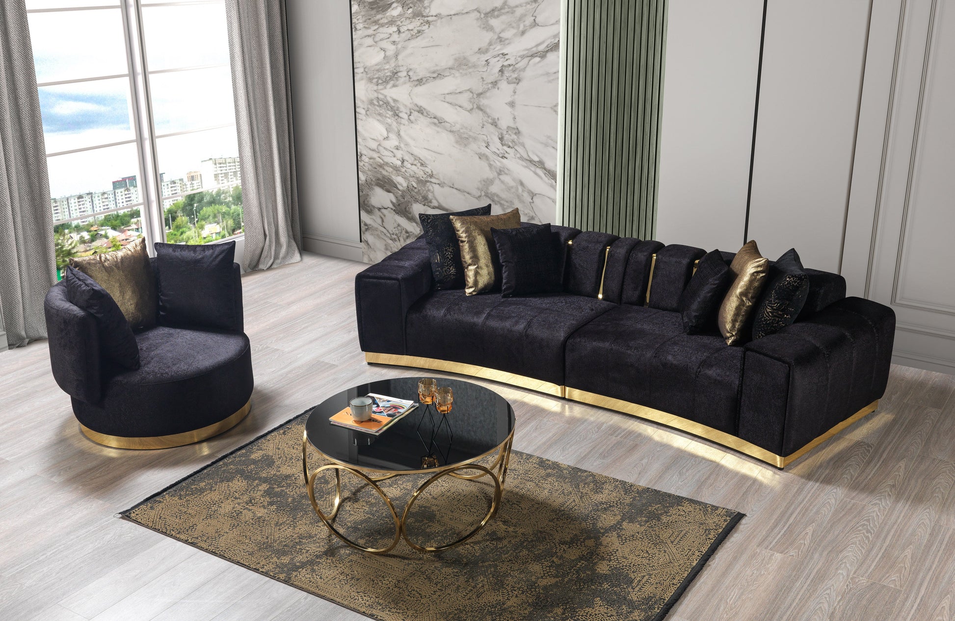 Michelle Black Velvet Curved 118" Sectional [ETA: 12/15]