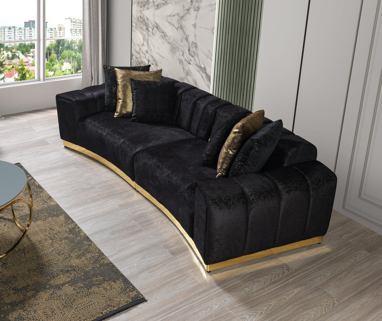 Michelle Black Velvet Curved 118" Sectional [ETA: 12/15]