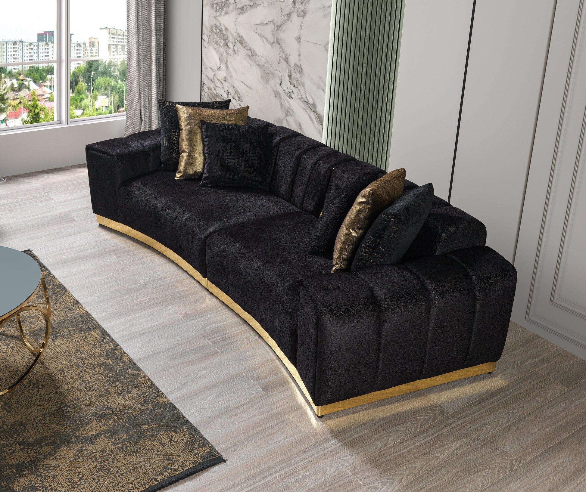 Michelle Black Velvet Curved 118" Sectional [ETA: 12/15]