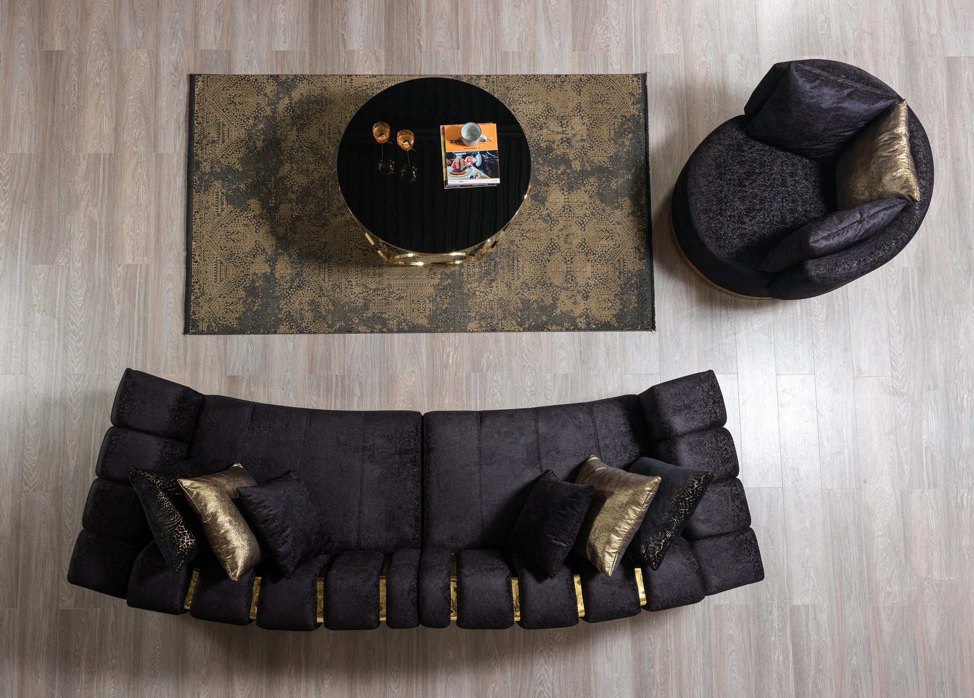 Michelle Black Velvet Curved 118" Sectional [ETA: 12/15]