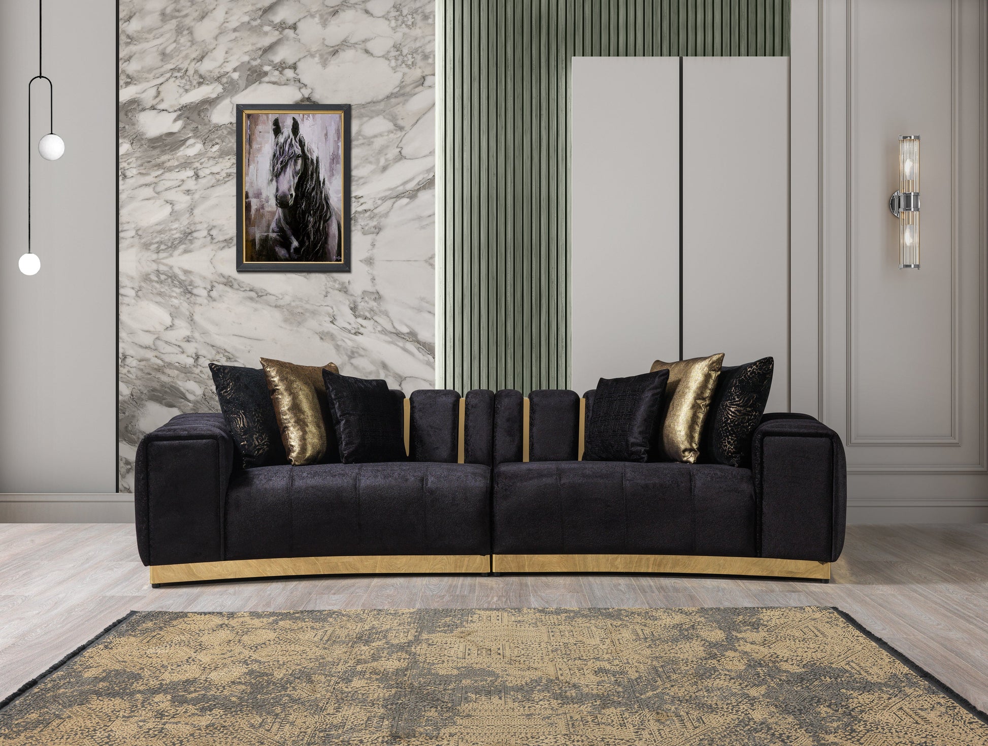 Michelle Black Velvet Curved 118" Sectional [ETA: 12/15]
