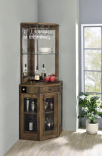 Load image into Gallery viewer, Corner Bar Cabinet with Stemware Rack Rustic Oak
