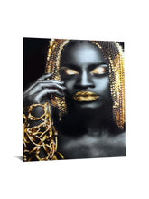 Load image into Gallery viewer, Temp Glass w/Foil &amp; Rhinestones – Woman Gold Hair
